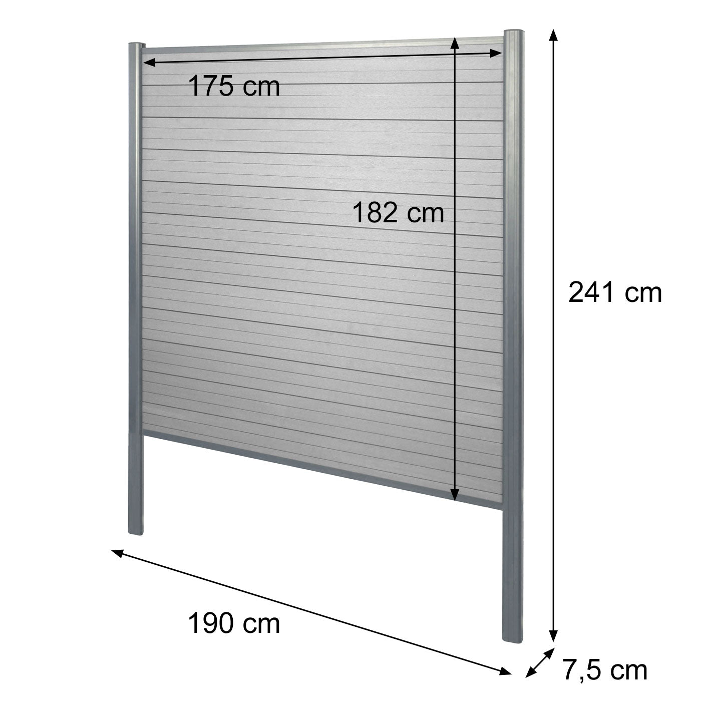 Cosmo Casa - WPC Privacyscherm Sarthe - Windscherm & Basiselement - Aluminium Palen om in Beton te Plaatsen - Grijs - 1,90 m