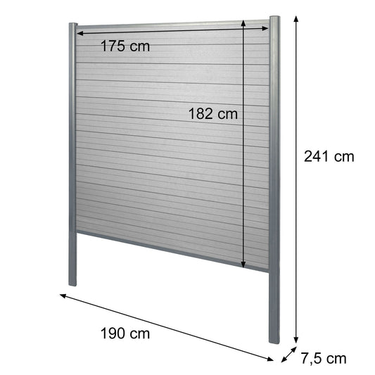 Cosmo Casa - WPC Privacyscherm Sarthe - Windscherm & Basiselement - Aluminium Palen om in Beton te Plaatsen - Antraciet - 1,90 m