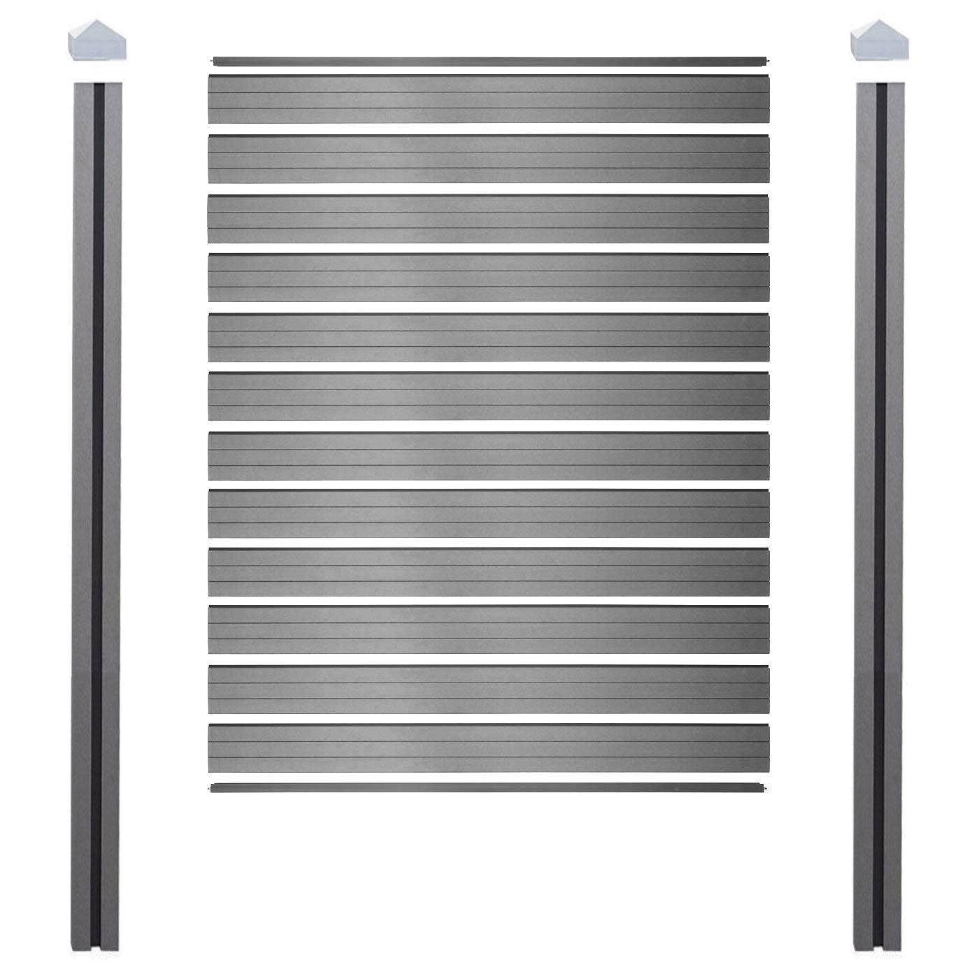 Cosmo Casa - Privacyscherm Sarthe - Windscherm met paal voor inbeton - WPC - Grijs - Basiselement 195 cm