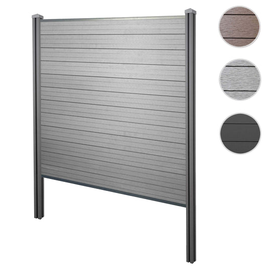 Cosmo Casa - Privacyscherm Sarthe - Windscherm met paal voor inbeton - WPC - Grijs - Basiselement 195 cm