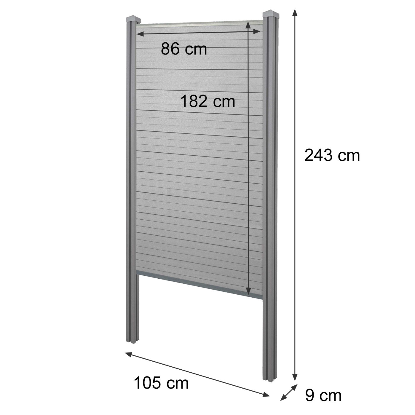 Cosmo Casa - Privacyscherm Sarthe - Windscherm met paal voor inbeton - WPC - Bruin - Smal basiselement 105 cm