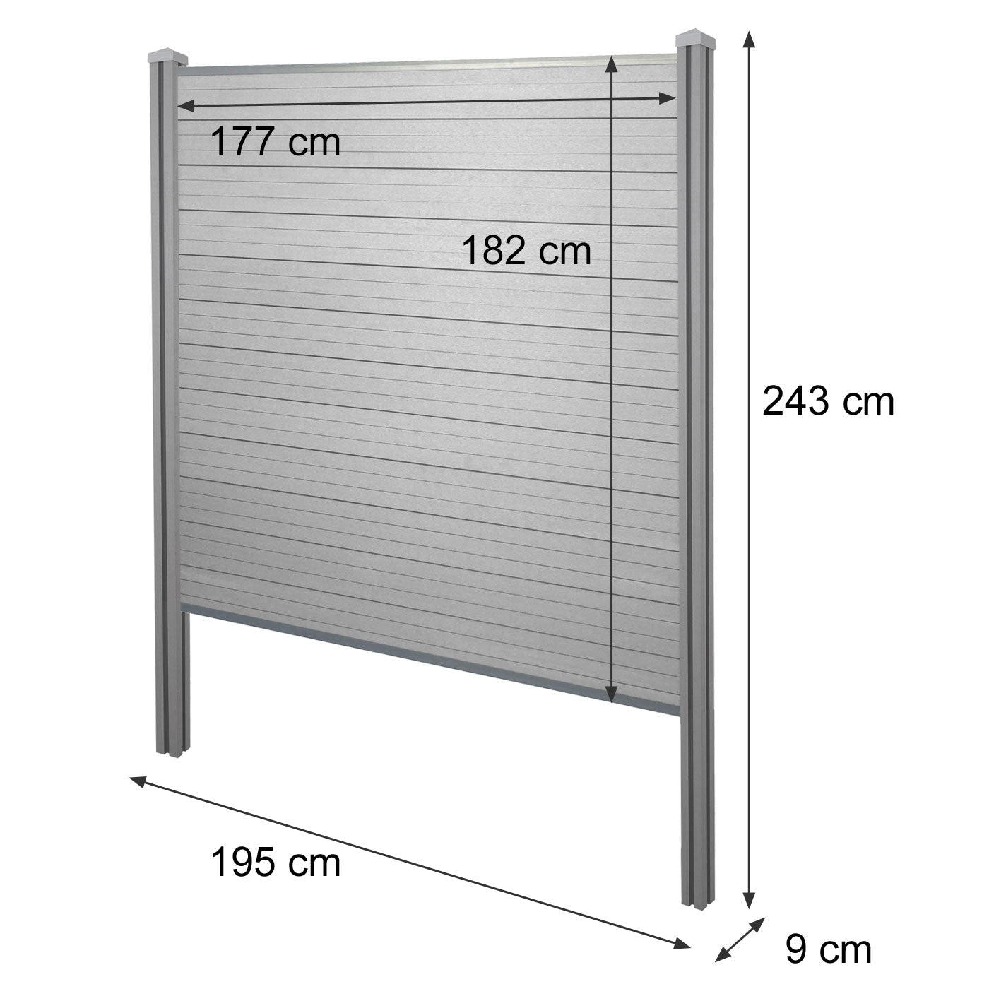 Cosmo Casa - Privacyscherm Sarthe - Windscherm met paal voor inbeton - WPC - Antraciet - Basiselement 195 cm