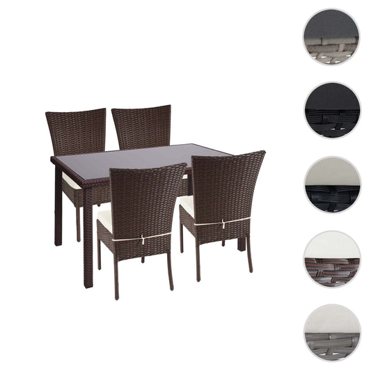 Cosmo Casa - Poly rattan balkon/loungeset - Zitgroep met 4 stoelen en tafel - Poly rattan - Bruin - Crème kussens - 120 x 75 cm
