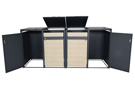 Cosmo Casa - Set van 4 Vuilnisbakbekleding - Uitbreidbaar - Metaal - Beukenhoutlook - Lichtbruin