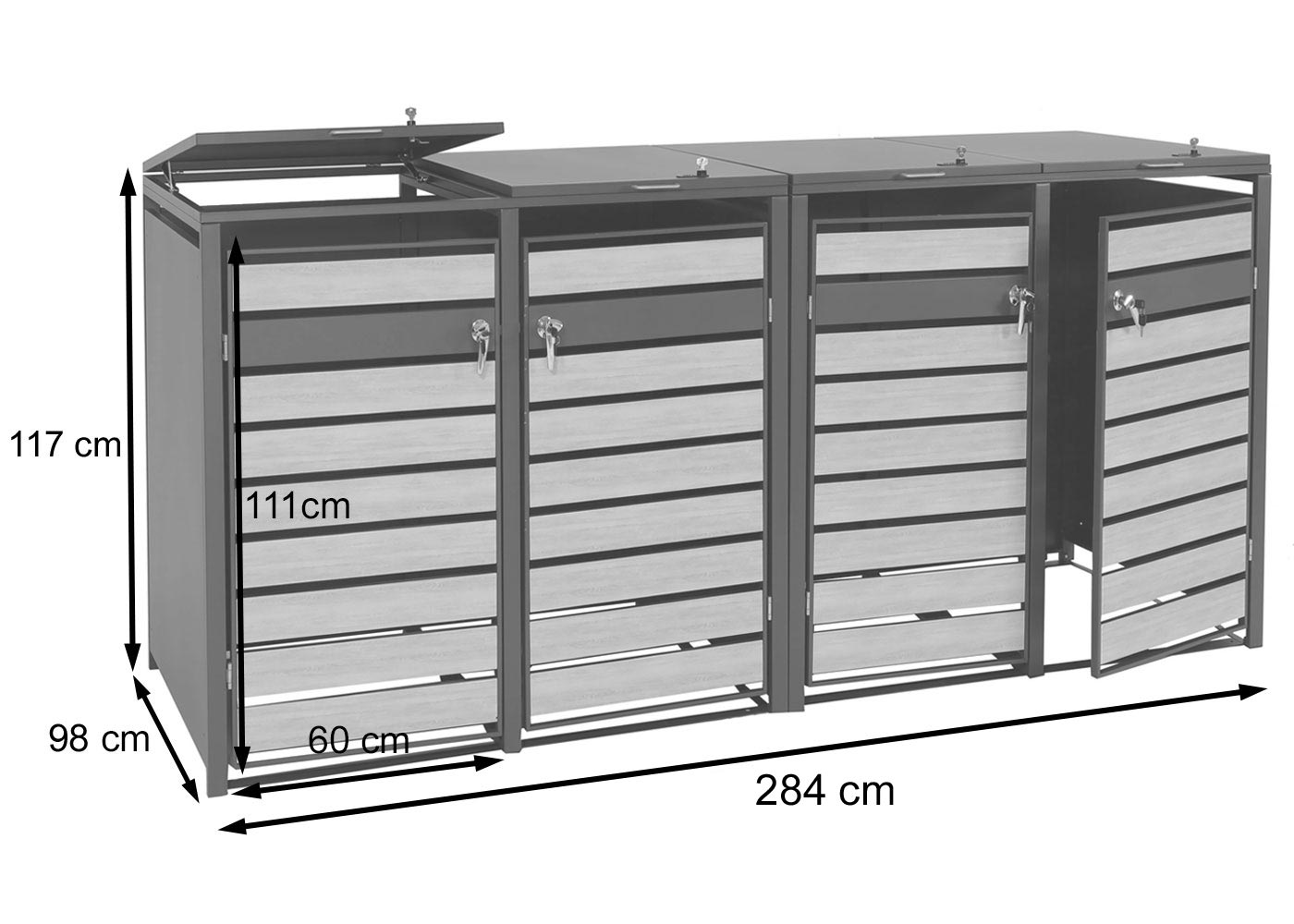 Cosmo Casa - XL Afvalcontainerbekleding - Afvalbak - Metaal - Antraciet & Beukenhoutlook - Lichtbruin - 118 kg