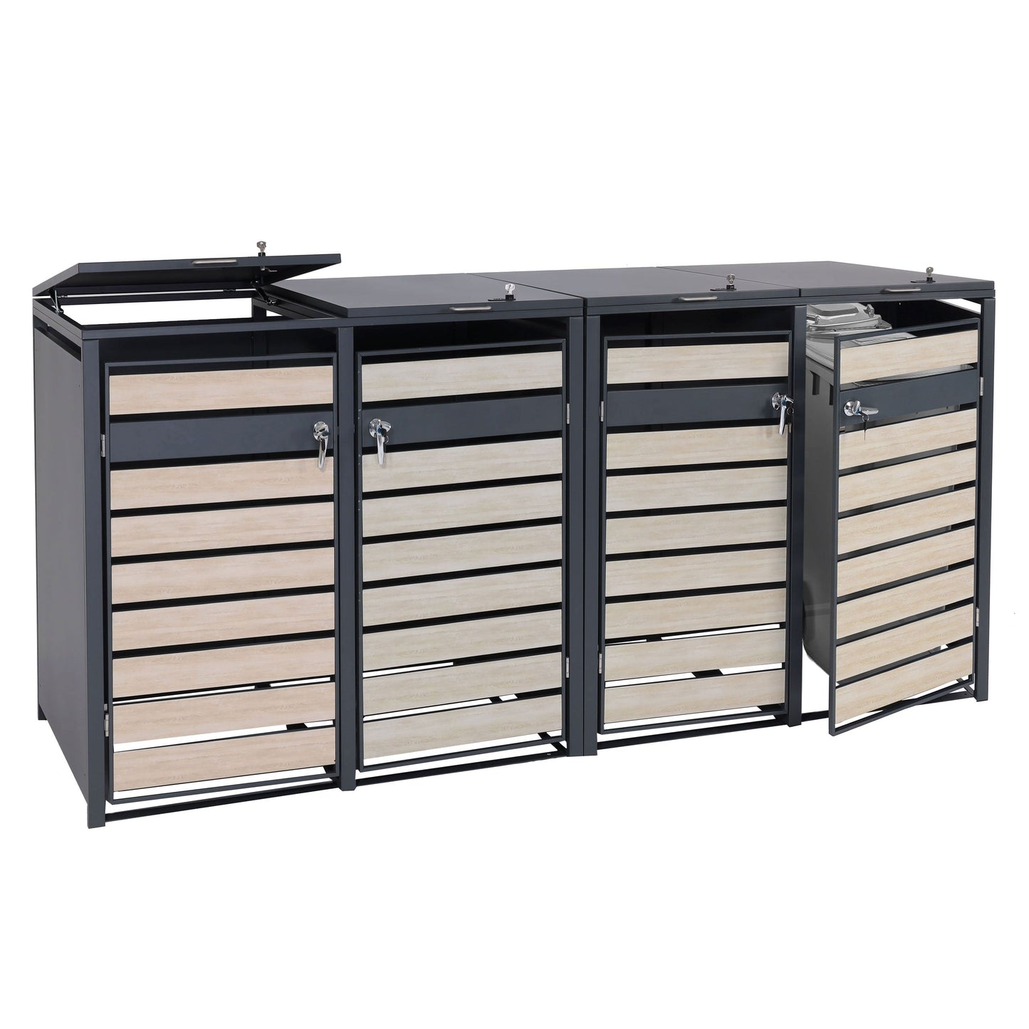 Cosmo Casa - XL Afvalcontainerbekleding - Afvalbak - Metaal - Antraciet & Beukenhoutlook - Lichtbruin - 118 kg