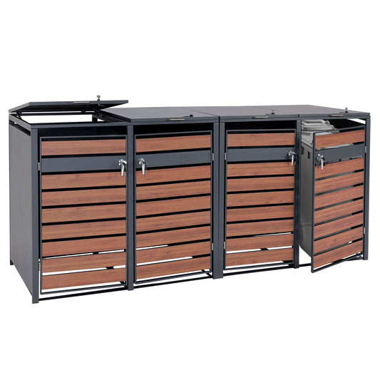 Cosmo Casa - XL Afvalbakbekleding - Afvalcontainerbak - Metaal - Antraciet & Kersenhoutlook - Donkerbruin