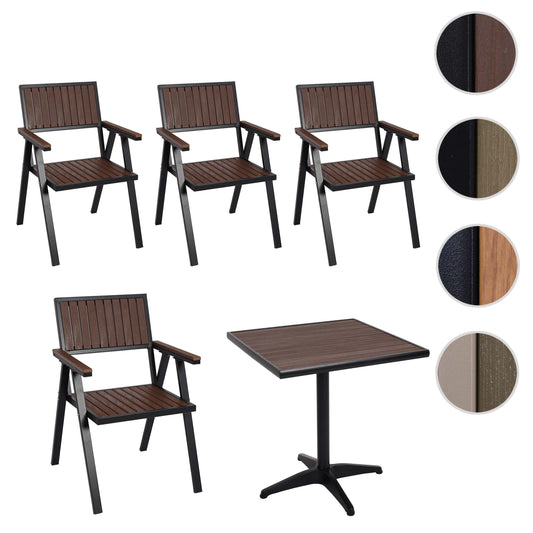 Cosmo Casa - Set van 4 Tuinstoelen en Tafel - Gastro Outdoor Coating - Aluminium Houtlook - Zwart & Donkerbruin