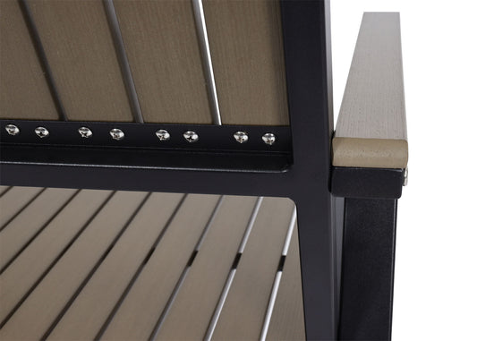 Cosmo Casa - Set van 4 Tuinstoelen en Tafel - Gastro Outdoor Coating - Aluminium Houtlook - Zwart & Grijs