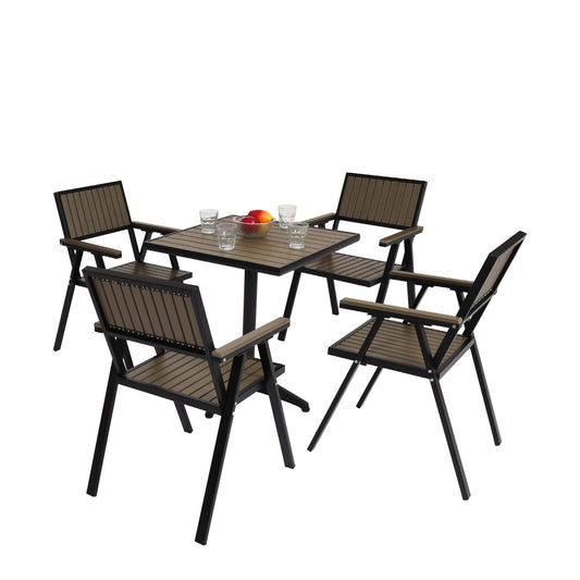 Cosmo Casa - Set van 4 Tuinstoelen en Tafel - Gastro Outdoor Coating - Aluminium Houtlook - Zwart & Grijs