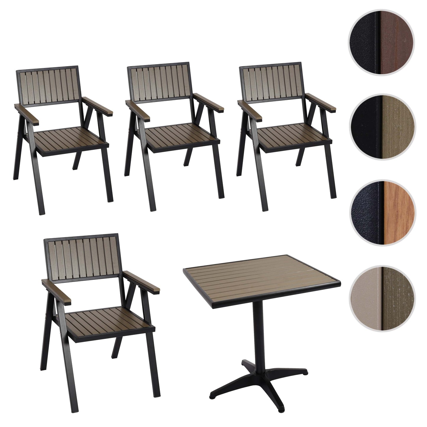 Cosmo Casa - Set van 4 Tuinstoelen en Tafel - Gastro Outdoor Coating - Aluminium Houtlook - Zwart & Grijs