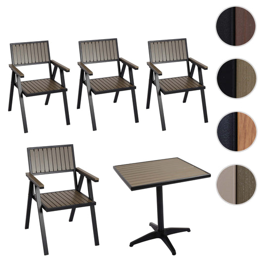 Cosmo Casa - Set van 4 Tuinstoelen en Tafel - Gastro Outdoor Coating - Aluminium Houtlook - Zwart & Grijs
