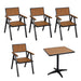 Cosmo Casa - Set van 4 Tuinstoelen en Tafel - Gastro Outdoor Coating - Aluminium Houtlook - Zwart & Teak