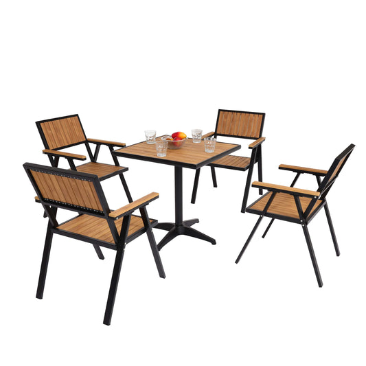 Cosmo Casa - Set van 4 Tuinstoelen en Tafel - Gastro Outdoor Coating - Aluminium Houtlook - Zwart & Teak