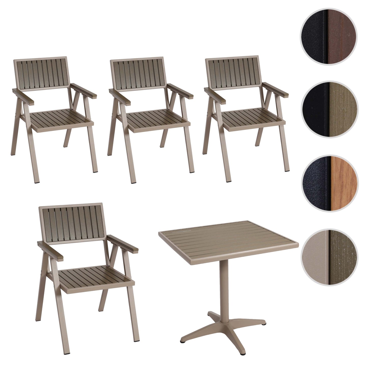 Cosmo Casa - Set van 4 Tuinstoelen en Tafel - Gastro Outdoor Coating - Aluminium Houtlook - Champagne & Grijs