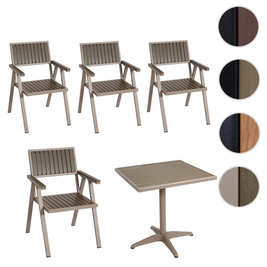 Cosmo Casa - Set van 4 Tuinstoelen en Tafel - Gastro Outdoor Coating - Aluminium Houtlook - Champagne & Grijs