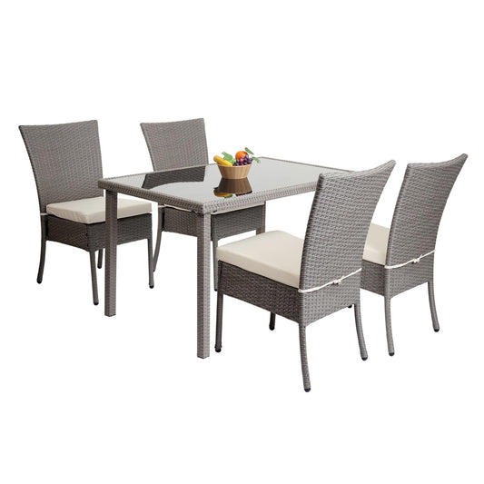 Cosmo Casa - Lounge-Set van 4 Stoelen en Tafel - Balkonloungeset - Polyrotan & Kussens - Grijs & Crèmewit