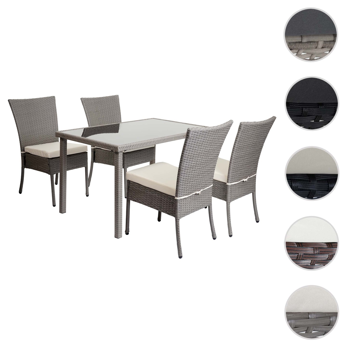 Cosmo Casa - Lounge-Set van 4 Stoelen en Tafel - Balkonloungeset - Polyrotan & Kussens - Grijs & Crèmewit