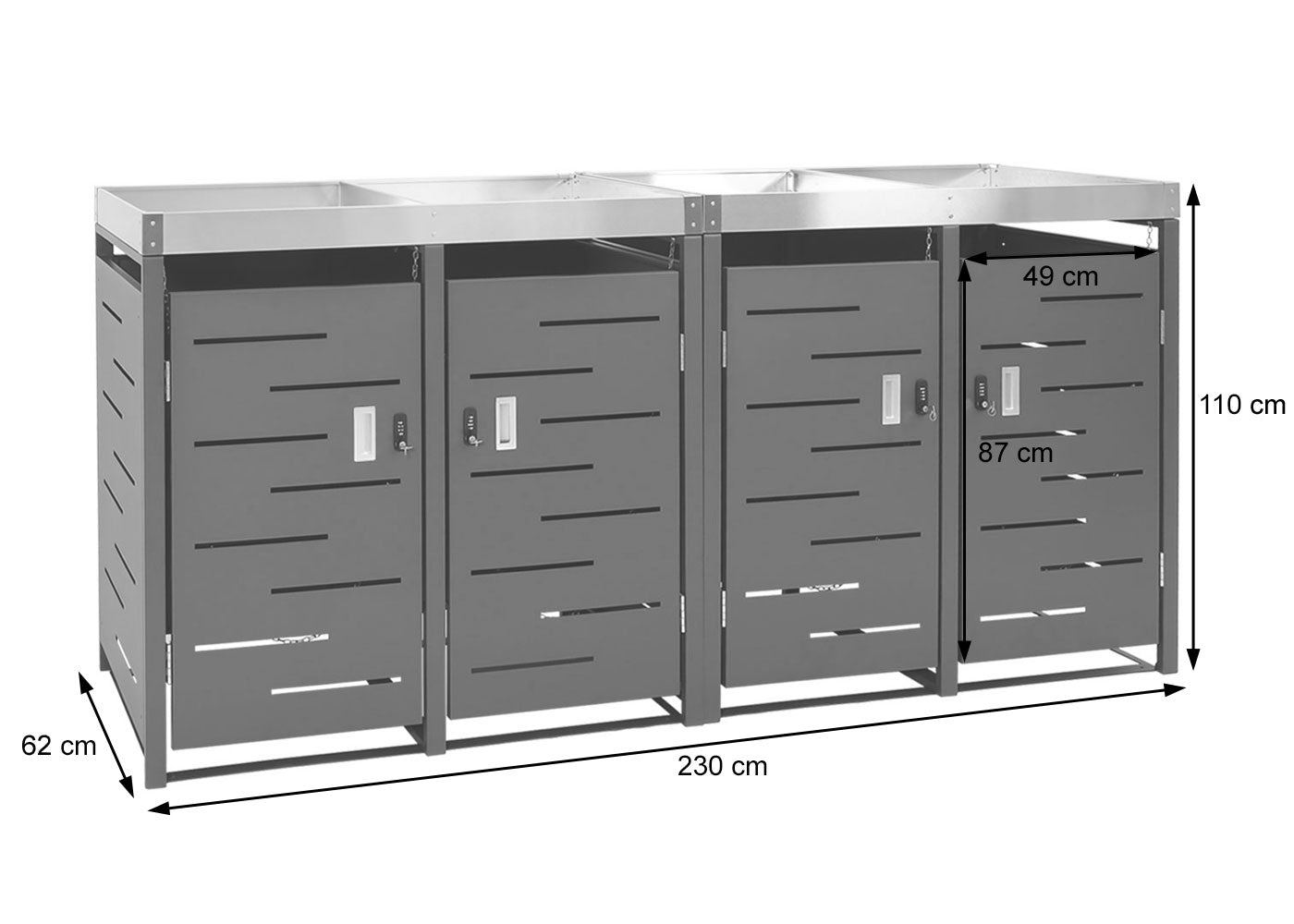 Cosmo Casa - 4-delige Prullenbakbekleding met Plantenbak - RVS-Metaal Combinatie - 78 kg - Uitbreidbaar - 110×230×62 cm