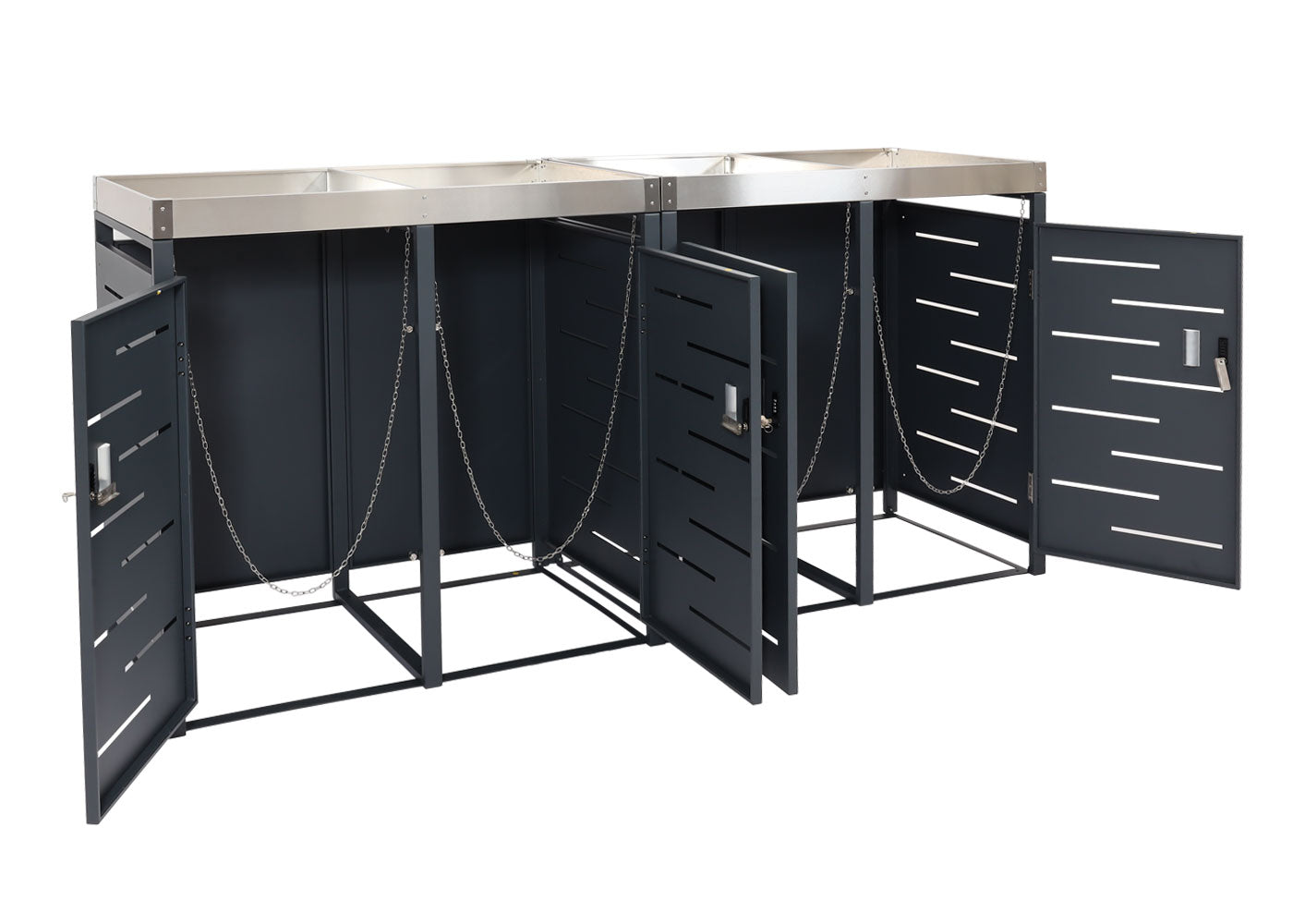 Cosmo Casa - 4-delige Prullenbakbekleding met Plantenbak - RVS-Metaal Combinatie - 78 kg - Uitbreidbaar - 110×230×62 cm