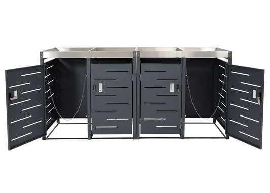 Cosmo Casa - 4-delige Prullenbakbekleding met Plantenbak - RVS-Metaal Combinatie - 78 kg - Uitbreidbaar - 110×230×62 cm