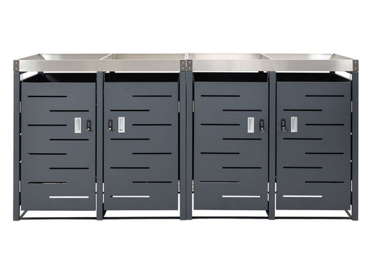 Cosmo Casa - 4-delige Prullenbakbekleding met Plantenbak - RVS-Metaal Combinatie - 78 kg - Uitbreidbaar - 110×230×62 cm