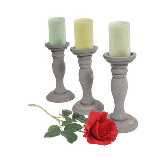 Cosmo Casa - Kandelaars - Shabby look - Metaal - Grijs - 24 cm