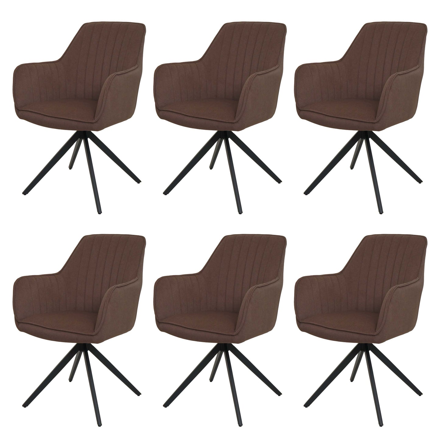 Cosmo Casa - Set van 6 Eetkamerstoelen - Draaibaar - Textiel - Bruin
