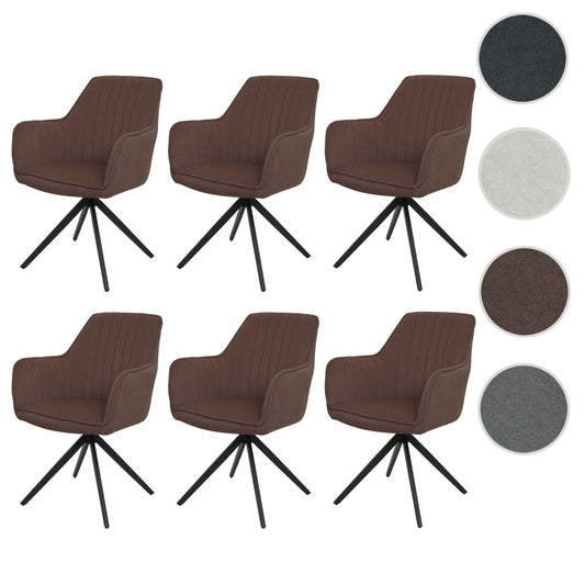 Cosmo Casa - Set van 6 Eetkamerstoelen - Draaibaar - Textiel - Bruin