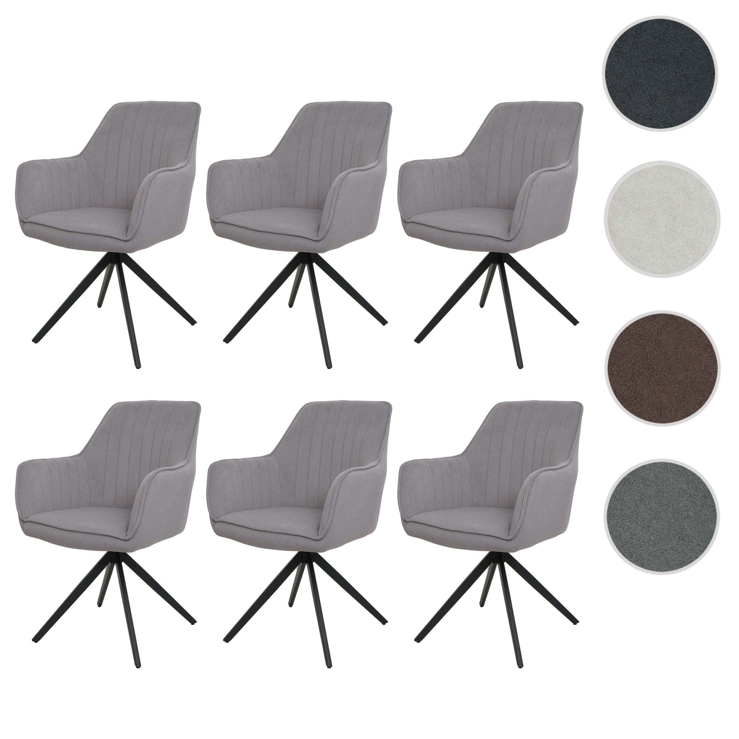 Cosmo Casa - Set van 6 Eetkamerstoelen - Draaibaar - Textiel - Lichtgrijs