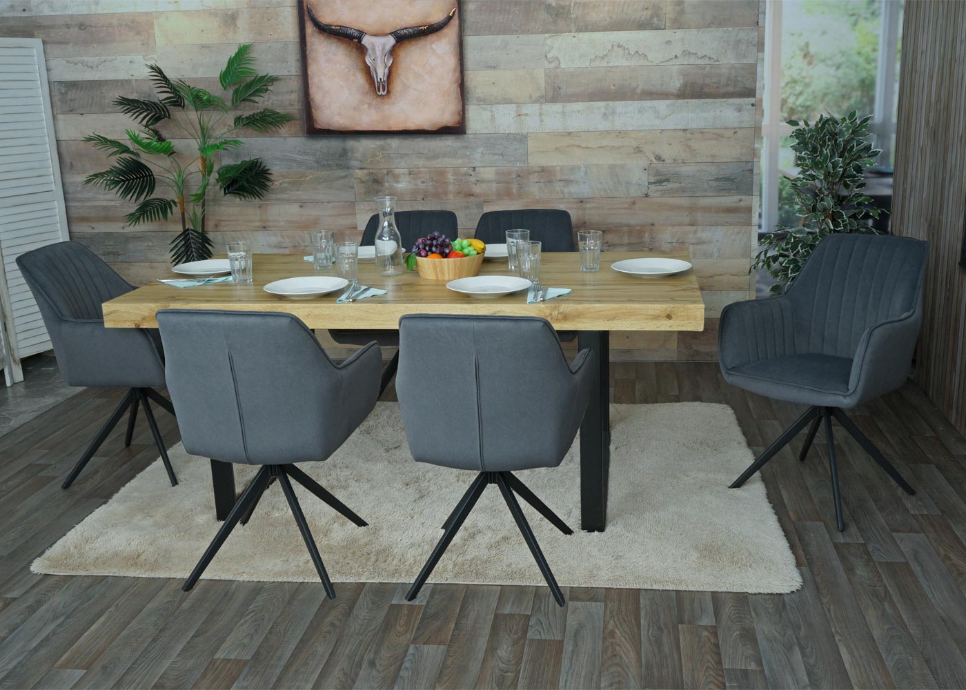 Cosmo Casa - Set van 6 Eetkamerstoelen - Draaibaar - Textiel - Antraciet