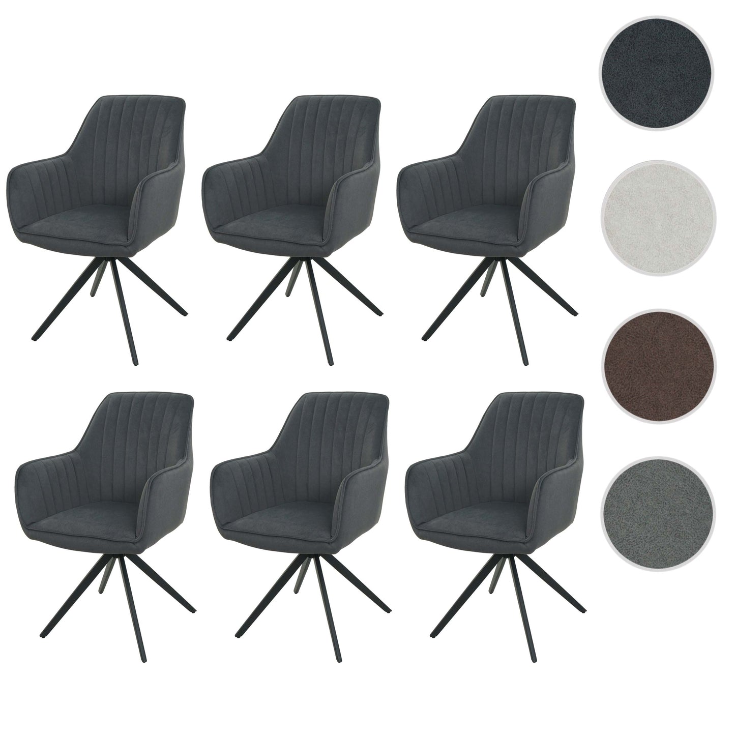 Cosmo Casa - Set van 6 Eetkamerstoelen - Draaibaar - Textiel - Antraciet