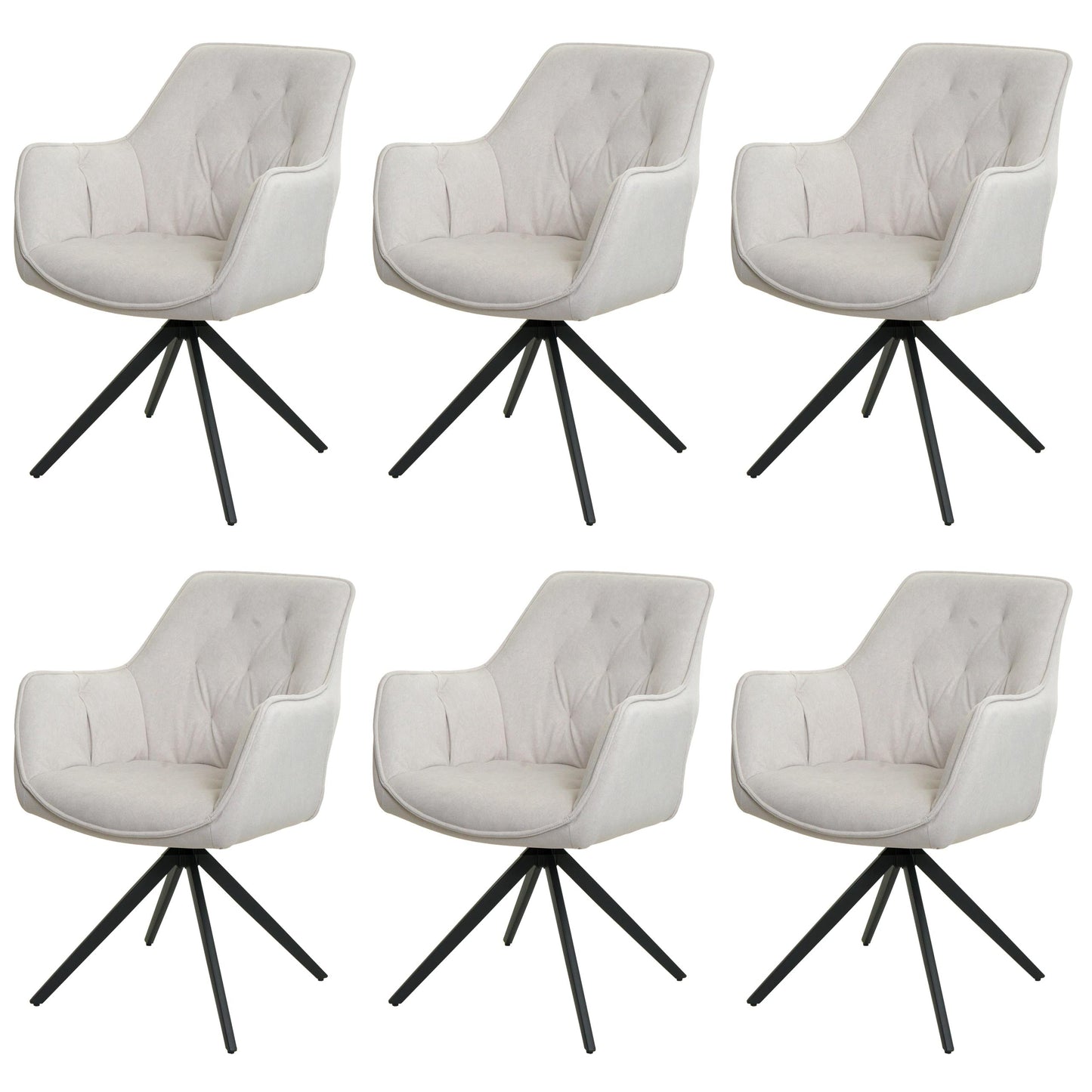 Cosmo Casa - Set van 6 Eetkamerstoelen - Gestoffeerd - Textiel - Crème-Beige