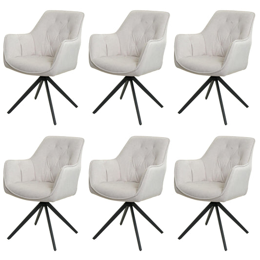 Cosmo Casa - Set van 6 Eetkamerstoelen - Gestoffeerd - Textiel - Crème-Beige
