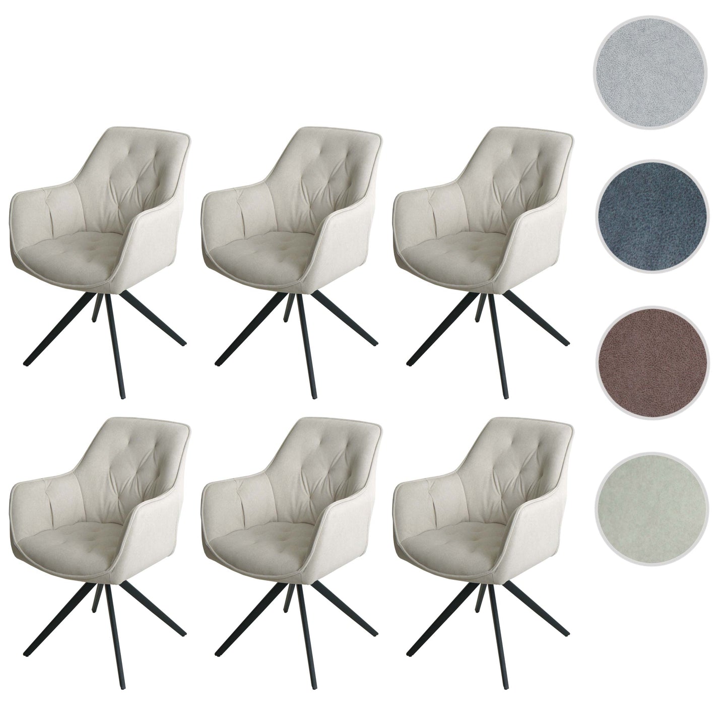 Cosmo Casa - Set van 6 Eetkamerstoelen - Gestoffeerd - Textiel - Crème-Beige