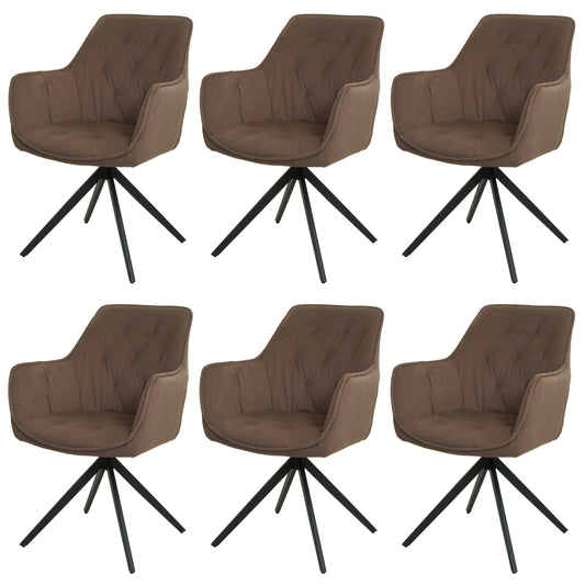 Cosmo Casa - Set van 6 Eetkamerstoelen - Gestoffeerd - Textiel - Bruin