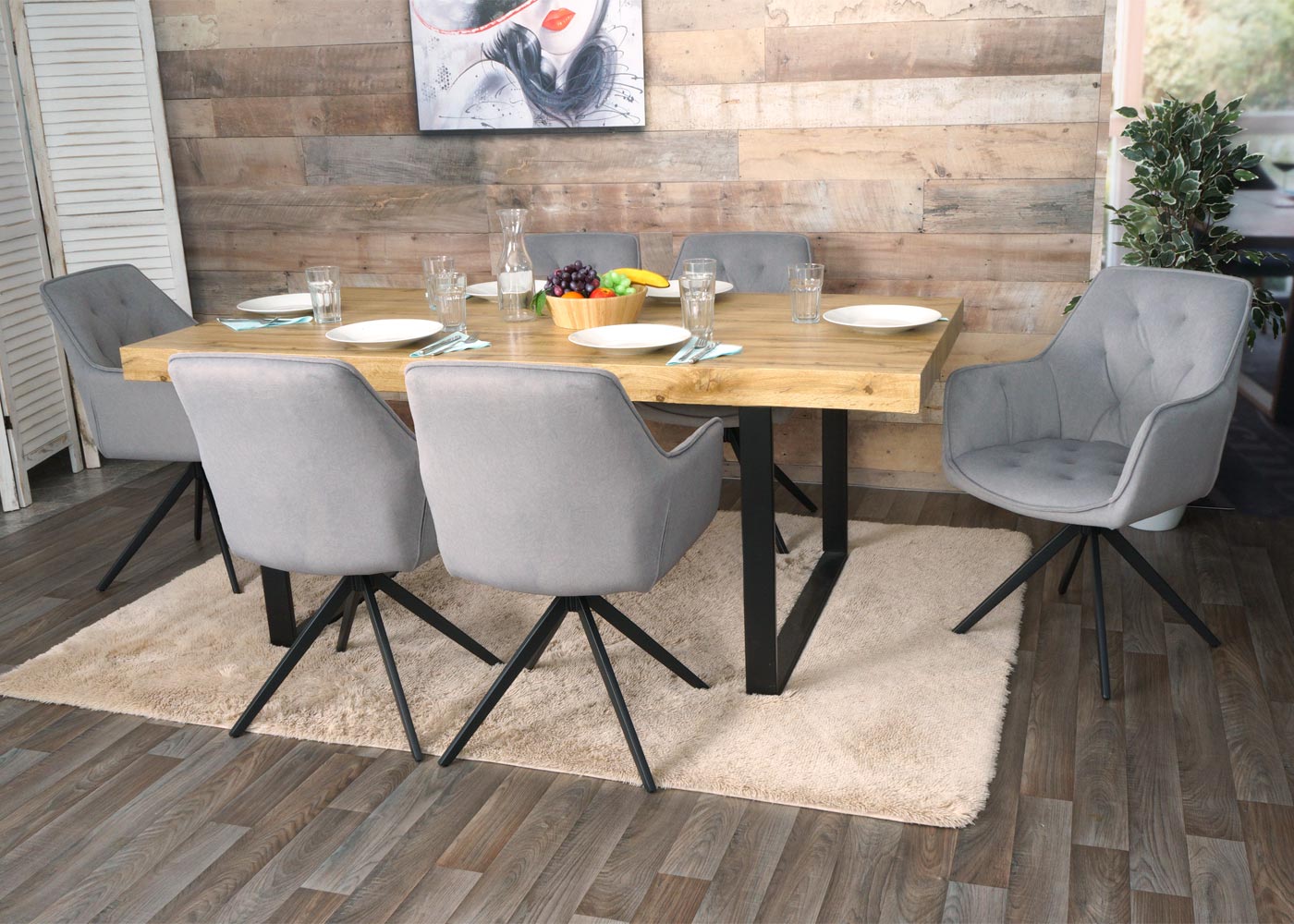 Cosmo Casa - Set van 6 Eetkamerstoelen - Gestoffeerd - Textiel - Lichtgrijs