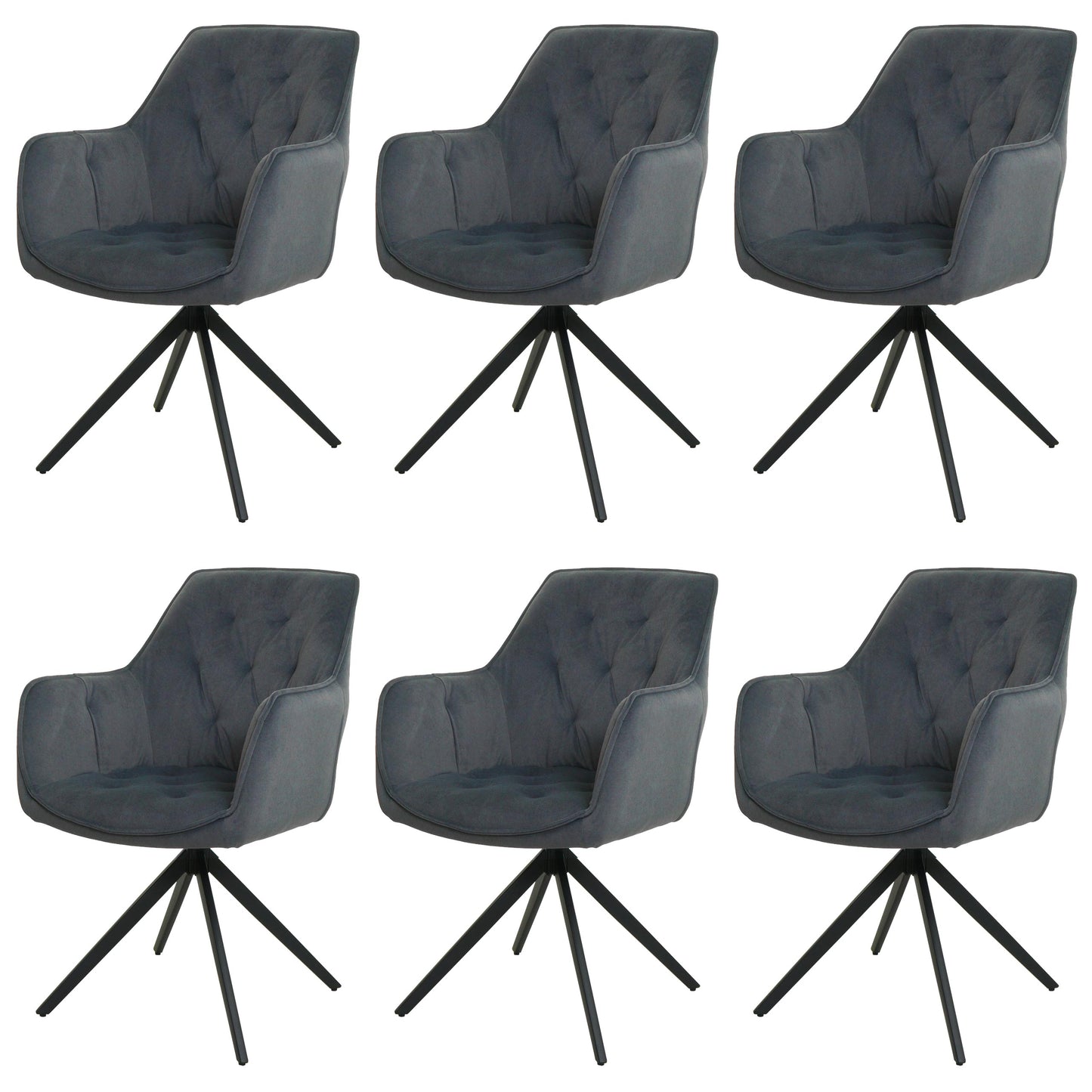 Cosmo Casa - Set van 6 Eetkamerstoelen - Gestoffeerd - Textiel - Antraciet