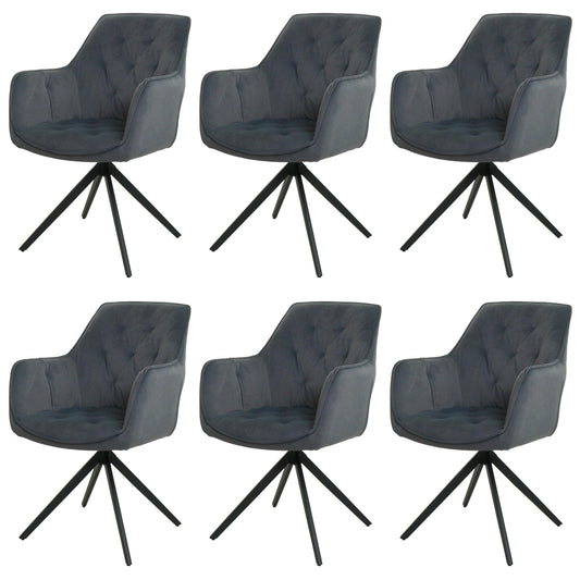 Cosmo Casa - Set van 6 Eetkamerstoelen - Gestoffeerd - Textiel - Antraciet