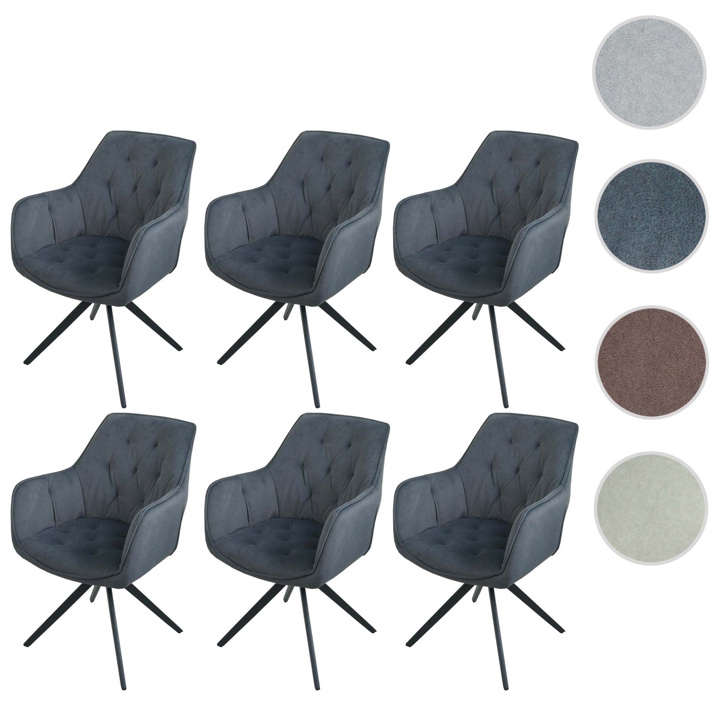 Cosmo Casa - Set van 6 Eetkamerstoelen - Gestoffeerd - Textiel - Antraciet
