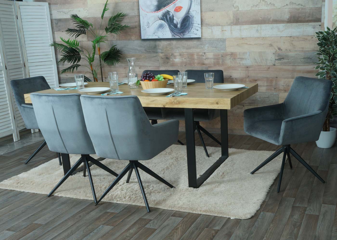 Cosmo Casa - Set van 6 Eetkamerstoelen - Armleuning - Textiel - Donkergrijs