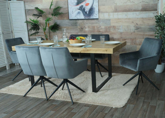 Cosmo Casa - Set van 6 Eetkamerstoelen - Armleuning - Textiel - Donkergrijs