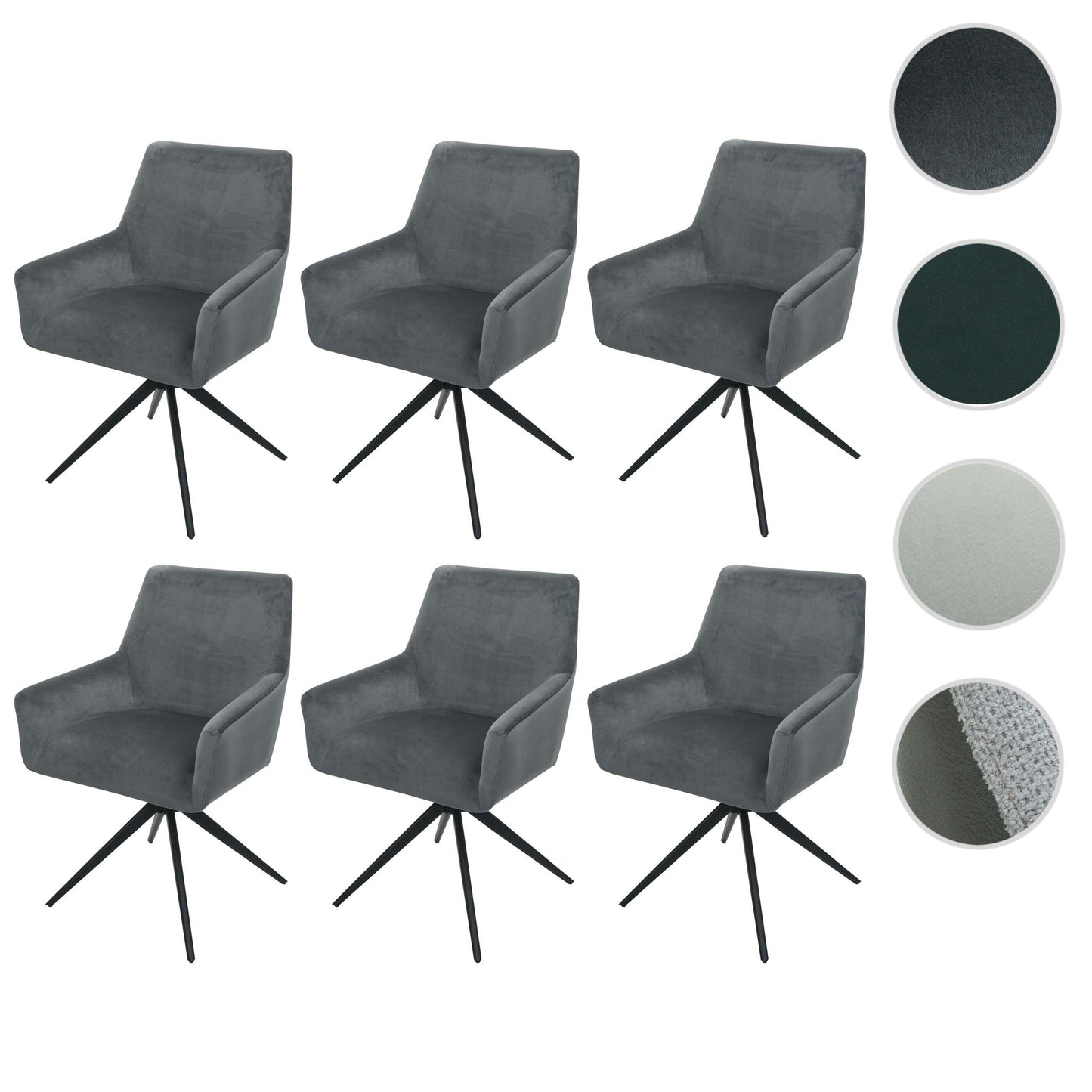Cosmo Casa - Set van 6 Eetkamerstoelen - Armleuning - Textiel - Donkergrijs