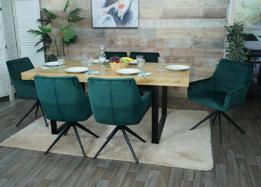 Cosmo Casa - Set van 6 Eetkamerstoelen - Armleuning - Textiel - Groen