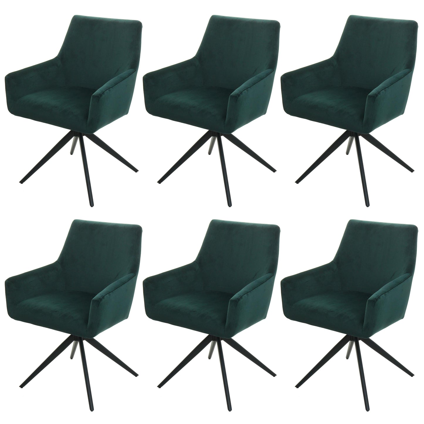 Cosmo Casa - Set van 6 Eetkamerstoelen - Armleuning - Textiel - Groen