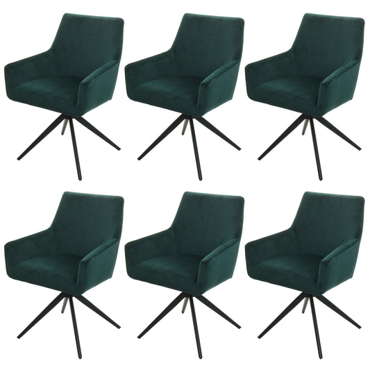 Cosmo Casa - Set van 6 Eetkamerstoelen - Armleuning - Textiel - Groen