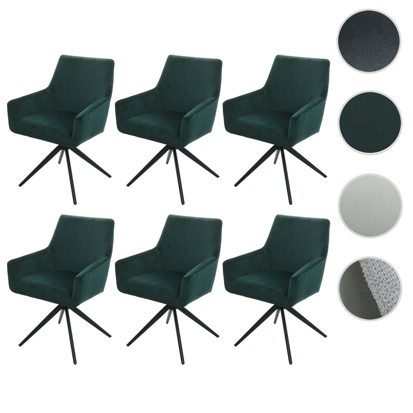 Cosmo Casa - Set van 6 Eetkamerstoelen - Armleuning - Textiel - Groen