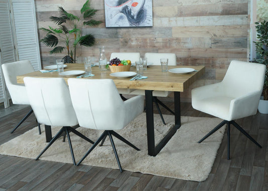 Cosmo Casa - Set van 6 Eetkamerstoelen - Armleuning - Textiel - Crème-Beige