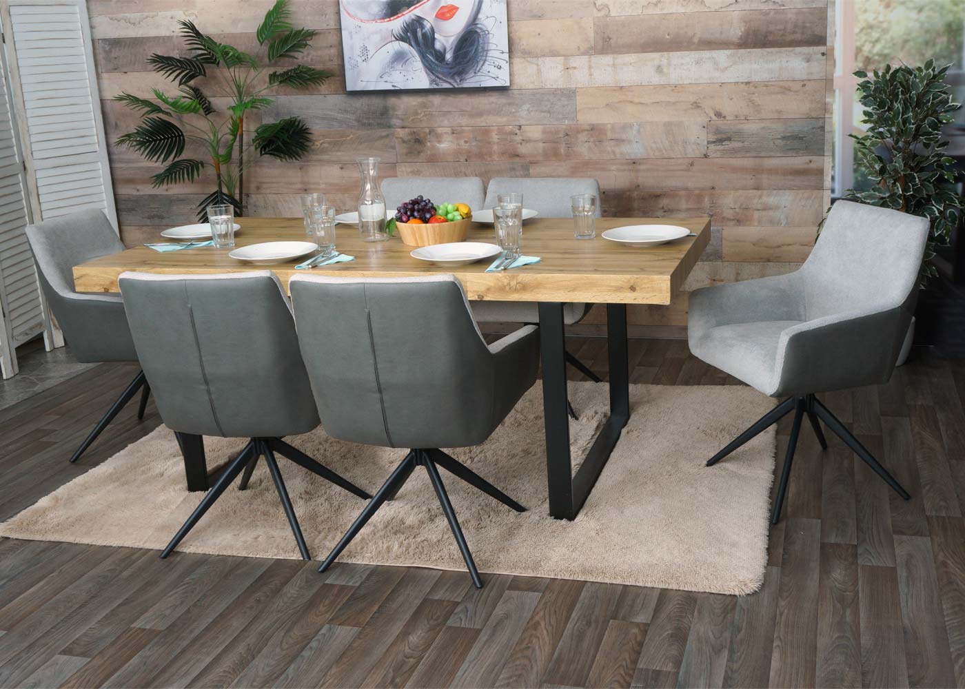 Cosmo Casa - Set van 6 Eetkamerstoelen - Combinatie - Textiel & Kunstleer - Lichtgrijs & Donkergrijs