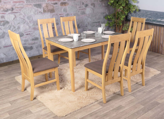 Cosmo Casa - Set van 6 Eetkamerstoelen - Keukenstoel - Fauteuil - Stoftextiel - Massief Hout - Licht Frame - Taupe